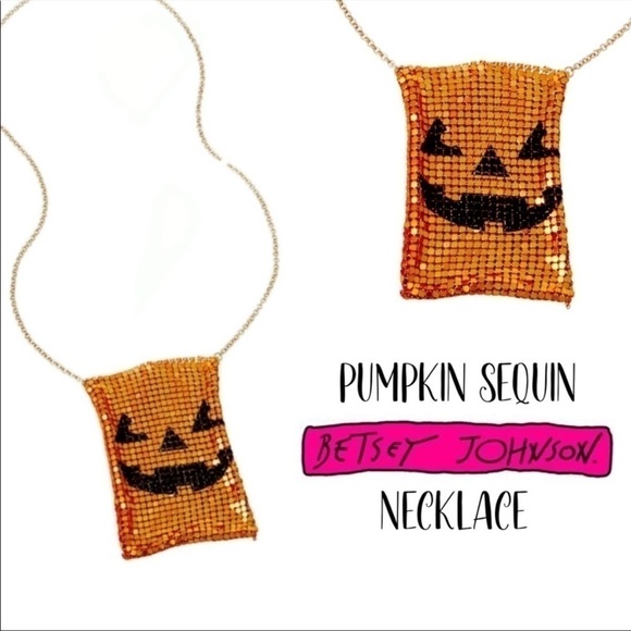 Betsey Johnson Pumpkin Halloween Orange Sequin Necklace NWT - Picture 1 of 2